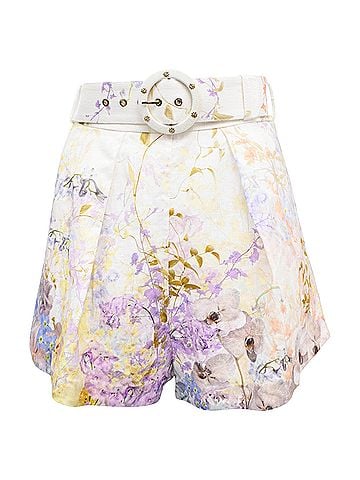 Zimmermann Zimmermann Rhythmic Floral-Print Belted Shorts in Multicolor Linen (view 1)