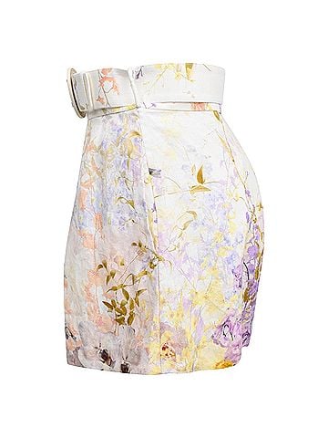Zimmermann Zimmermann Rhythmic Floral-Print Belted Shorts in Multicolor Linen (view 2)