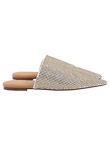 Loewe Loewe Rhinestone Embellished Pointed-Toe Mules in White Suede (view 1)