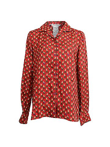 Max Mara Max Mara Tiger-Print Button-Down Shirt in Burgundy Silk (view 1)