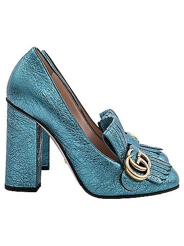 Gucci Gucci Mimosa Marmont Heel Loafers in Turquoise Textured Leather (view 1)
