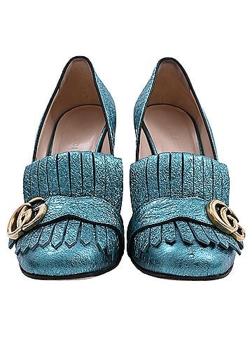 Gucci Gucci Mimosa Marmont Heel Loafers in Turquoise Textured Leather (view 2)