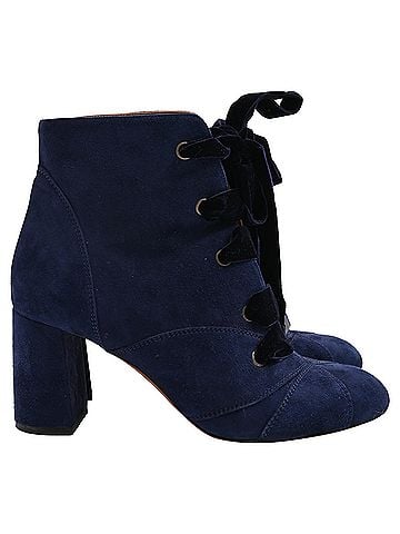 Chloé Chloé Ribbon Lace-Up Ankle Boots in Navy Blue Suede (view 1)