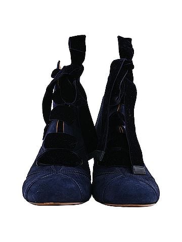 Chloé Chloé Ribbon Lace-Up Ankle Boots in Navy Blue Suede (view 2)