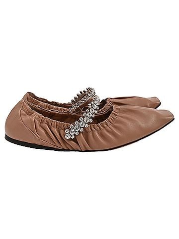Jimmy Choo  Jimmy Choo Gai Crystal-Embellished Ballet Flats in Brown Leather  (view 1)