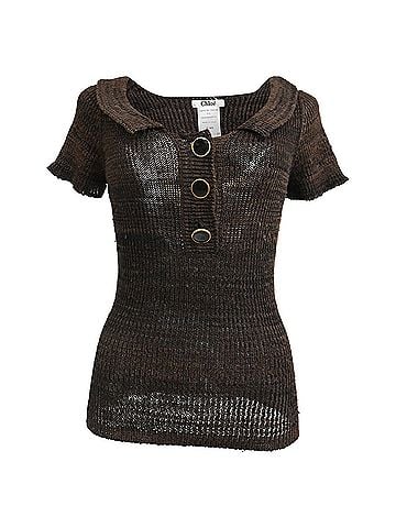 Chloé Chloé Knitted Short Sleeve Polo Shirt in Brown Silk (view 1)
