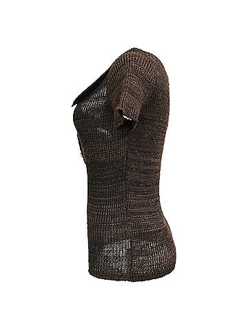 Chloé Chloé Knitted Short Sleeve Polo Shirt in Brown Silk (view 2)