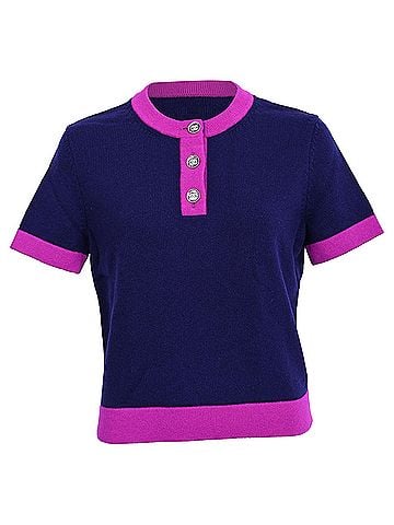 Chanel Chanel Bicolor Short Sleeve Cardigan in Navy Blue Cashmere (view 1)