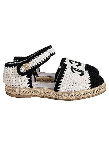 Chanel Chanel Braided Knit Ankle Strap Espadrille Flats in White Cotton (view 1)