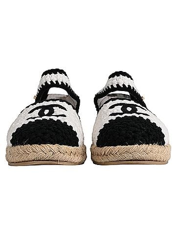 Chanel Chanel Braided Knit Ankle Strap Espadrille Flats in White Cotton (view 2)