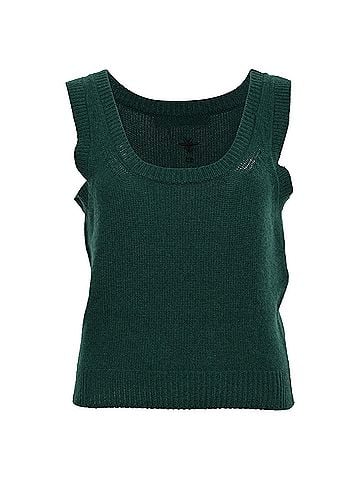 Christian Dior  Dior CD Embroidered Knitted Tank Top in Olive Cashmere (view 1)