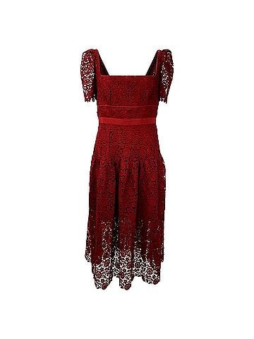 Self-Portrait Self-Portrait Guipure Cord Lace Midi Dress in Red Polyester (view 1)