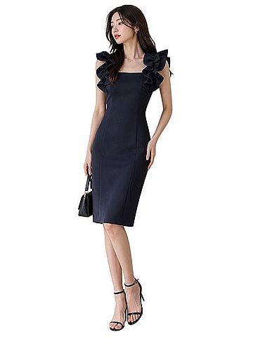 Donna Ricco Navy Ruffle-Sleeve Sheath Dress Casual Dress (view 1)