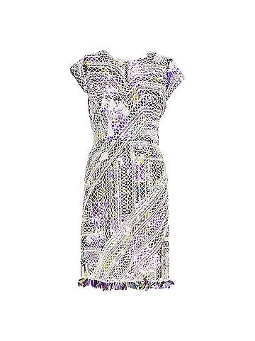 Oscar De La Renta OSCAR DE LA RENTA Runway purple white silk embroidery anglais fringe dress US6 M (view 1)