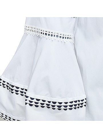 Oscar De La Renta OSCAR DE LA RENTA P17 cream black scallop trim flared sleeve top US4 S (view 2)