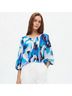 East 5th 100% Polyester Floral Blue Black 3/4 Sleeve Blouse Size S - photo 3
