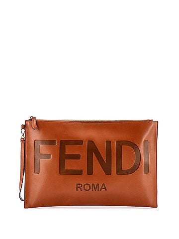 Fendi Logo Flat Wristlet Pouch Embossed Leather Large (view 1)