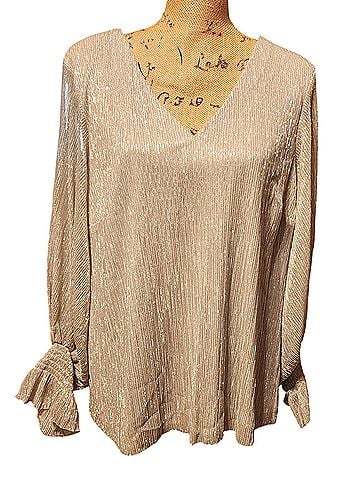 Vince Camuto Vince Camuto Metallic V Neck Semi-Sheer  Long Sleeve Top (view 1)