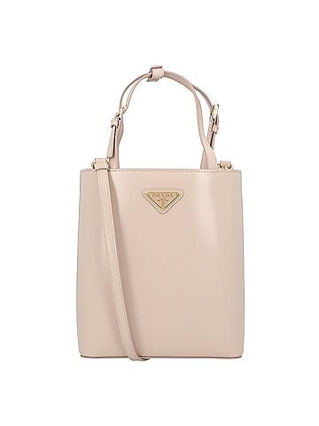Prada Prada Triangle Logo Leather Tote Bag Women's Bag in Beige (view 1)