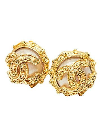 Chanel Chanel Coco Mark Earrings, Gold Plated, Faux Pearl, Women's. (view 1)