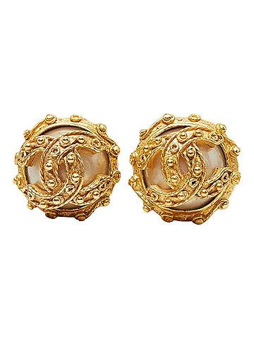 Chanel Chanel Coco Mark Earrings, Gold Plated, Faux Pearl, Women's. (view 2)