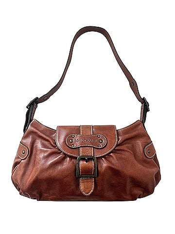 Longchamp Idole Cognac Brown Leather Studded Flap Buckle Vintage Y2K Leather Hobo (view 1)