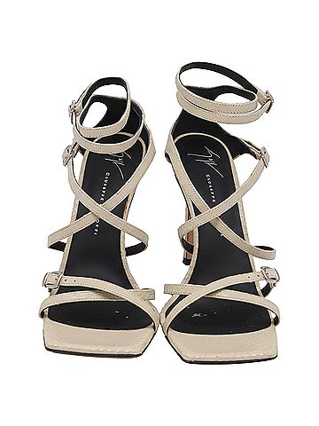 Giuseppe Zanotti  Giuseppe Zanotti Tasmania Snakeskin-Effect Strappy Sandal Heels in Cream Leather (view 2)