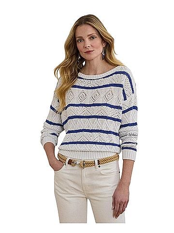 Lauren by Ralph Lauren Striped Pointelle Coastal Sweater Pullover Sweater (view 1)