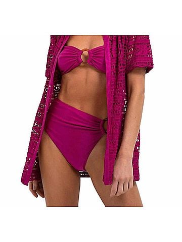 PatBO Crochet Short Sleeve Top in Magenta (view 2)