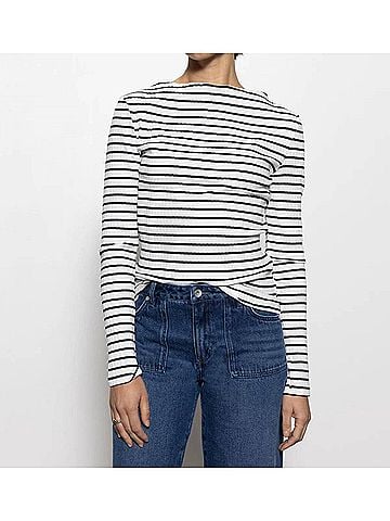 Sanctuary Boatneck Long Sleeve T-Shirt in Chalk/Black Stripe (view 2)