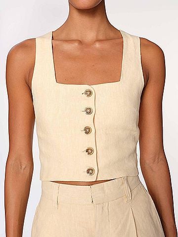 DL1961 Lizzie Top Cropped Wheat Linen in Wheat (view 2)