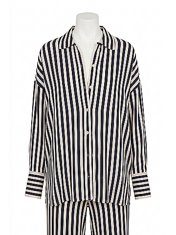 White + Warren Superfine Striped Shirt in Navy/White (view 1)