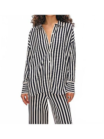 White + Warren Superfine Striped Shirt in Navy/White (view 2)