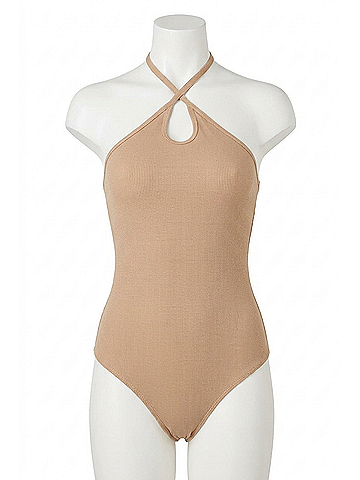 Enza Costa Stretch Silk Knit Keyhole Halter Bodysuit in Oat Milk (view 1)