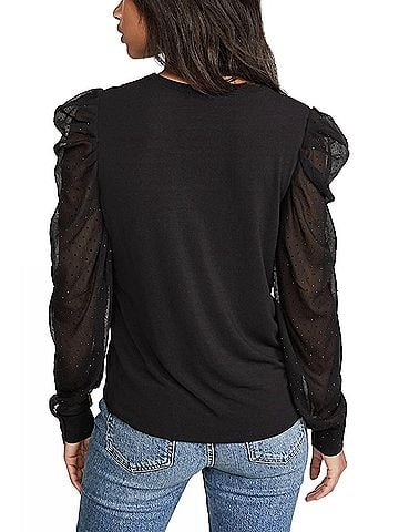 Generation Love Quinn Rhinestone Puff-Sleeve Top in Black (view 2)