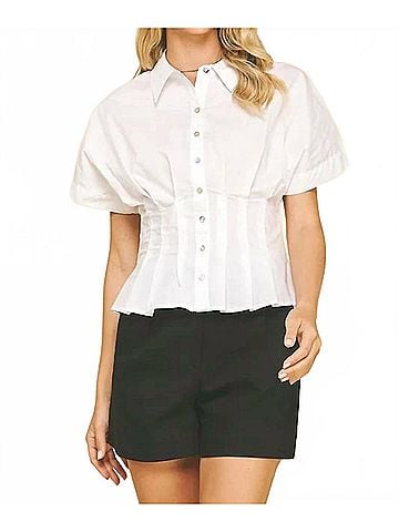 Pinch Tucked-Detail Blouse in Off White (view 2)