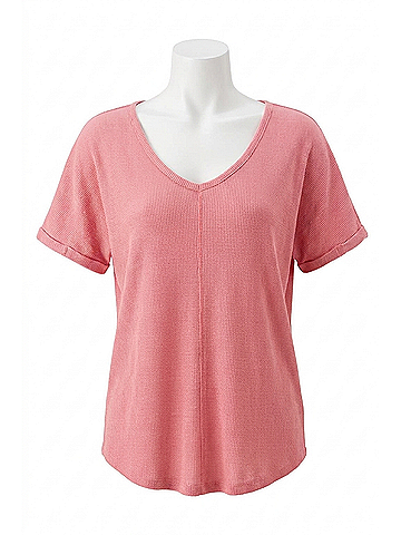 Tribal Waffle Weave V-Neck Tee Top in Pink (view 1)