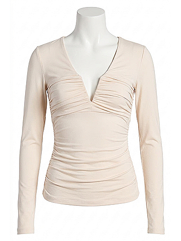 Susana Monaco V-Neck Gathered Long Sleeve Top in Belgian Creme (view 1)