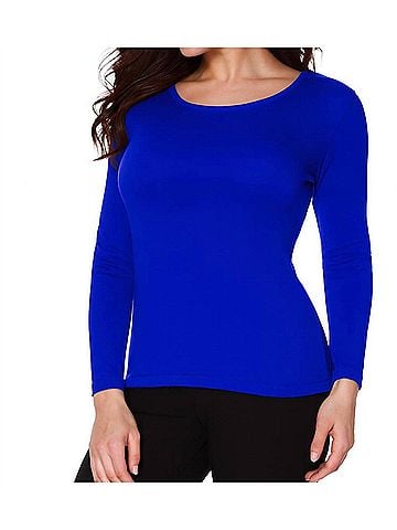 Angel Apparel Long Sleeve Scoop Neck Tee in Cobalt (view 2)
