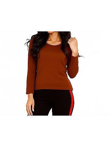 Angel Apparel Long Sleeve Scoop Neck Tee in Cognac (view 2)