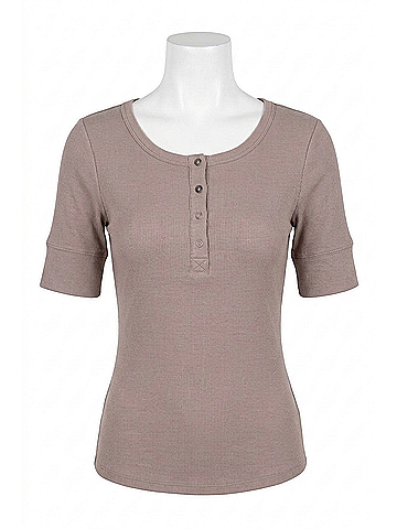 Bobi Fitted Henley Top in Mushroom (view 1)