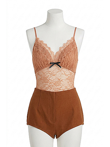 Self-Portrait Women's Dot Mesh Bodysuit in Tan (view 1)