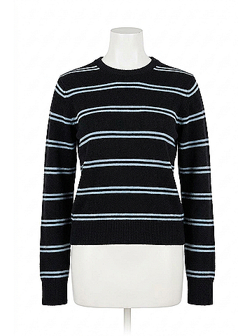 White + Warren Fine Cotton Boucle Stripe Crewneck Sweatshirt in Deep Navy/Pastel Blue (view 1)