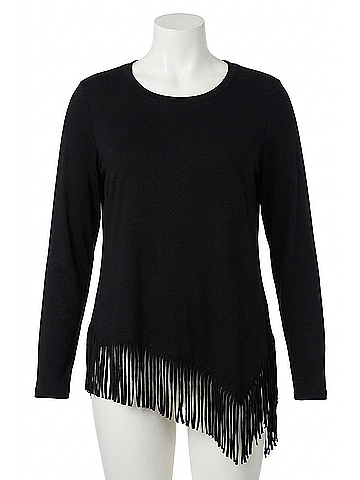 Karen Kane Blair Asymmetric Fringe Top - Plus in Black (view 1)