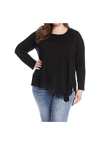 Karen Kane Blair Asymmetric Fringe Top - Plus in Black (view 2)