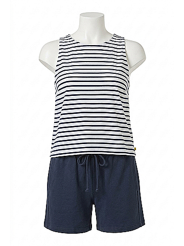 Lilla P Mixed Media Tank Top in Dark Navy Stripe (view 1)