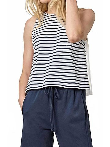 Lilla P Mixed Media Tank Top in Dark Navy Stripe (view 2)