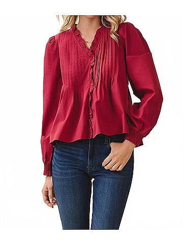 TCEC Carmella Button Down Blouse in Crimson (view 2)