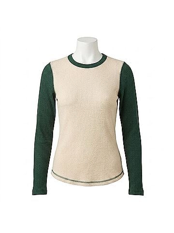 Faherty Apres Waffle Layering Crew Top in Seamoss Varsity (view 1)