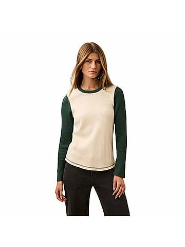 Faherty Apres Waffle Layering Crew Top in Seamoss Varsity (view 2)